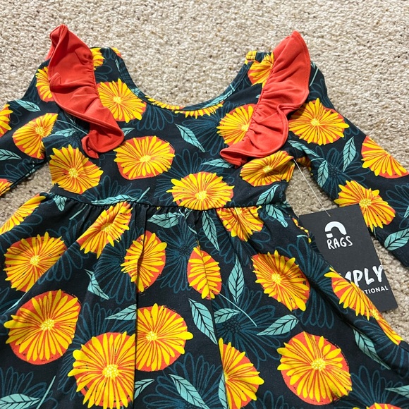 RAGS LONG SLEEVE RUFFLE SWING DRESS - 'FLOWER POWER' - Picture 2 of 4